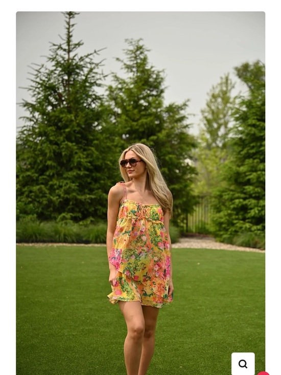 honey plum Dresses & Skirts - Floral Tie-Strap Mini Dress in Yellow and Pink